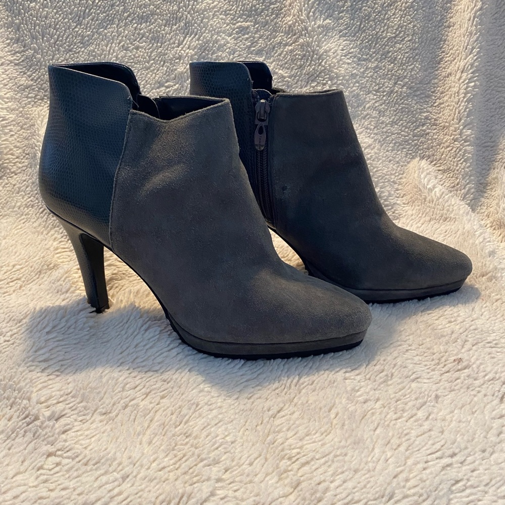Tahari Grey Suede and Leather Ankle Boots